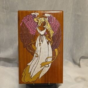 Wooden Plaque with Angel Design - Handmade Folk Art